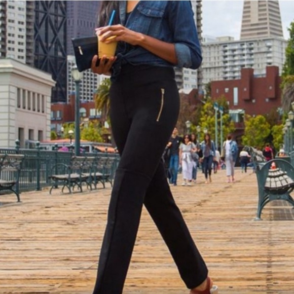 Betabrand Pants - Betabrand black pants riding style gold zippers‎ snap ankle small Long NEW